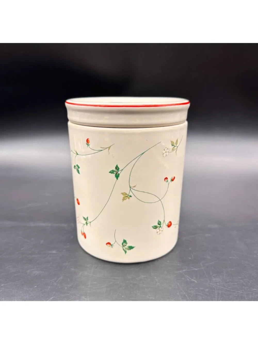 Vintage Strawberry Canister Jar Cottage Granny 1980s Korea Ceramic Storage Retro - Picture 2 of 10